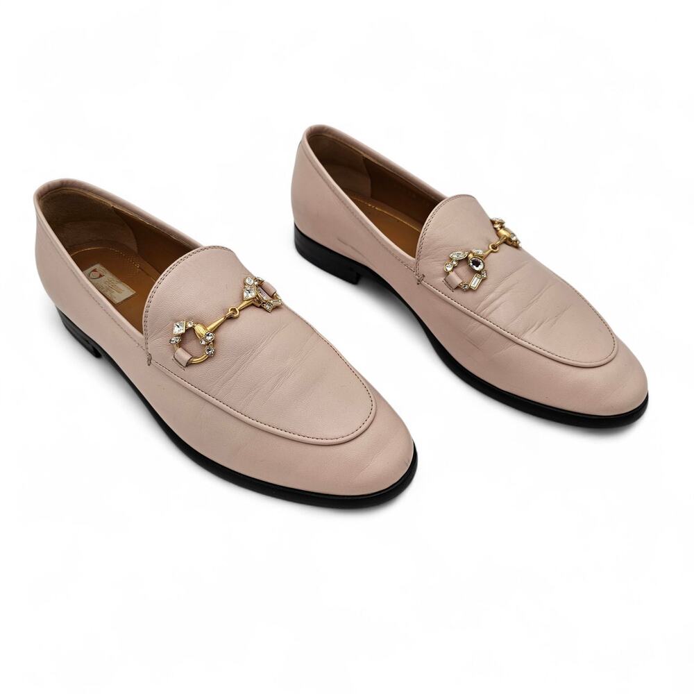 Gucci Jordaan Horsebit Slip On Loafer Pink Leather Crystal Size 38.5 US 8.5 - Picture 2 of 13